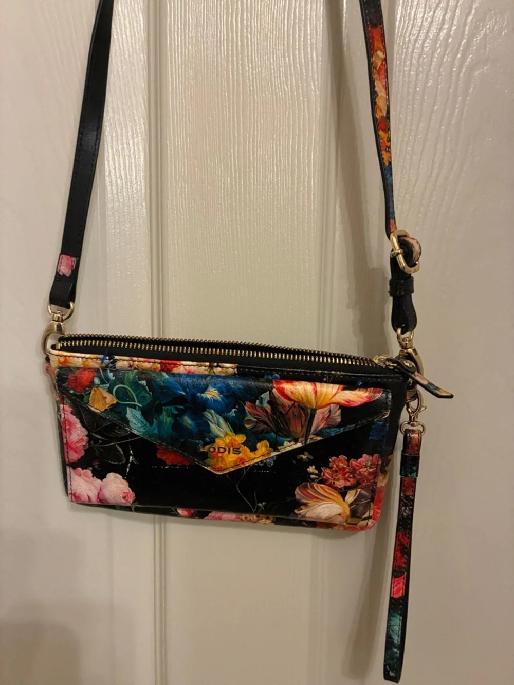 Lodis Floral Crossbody Wristlet -‎ Black Multi
